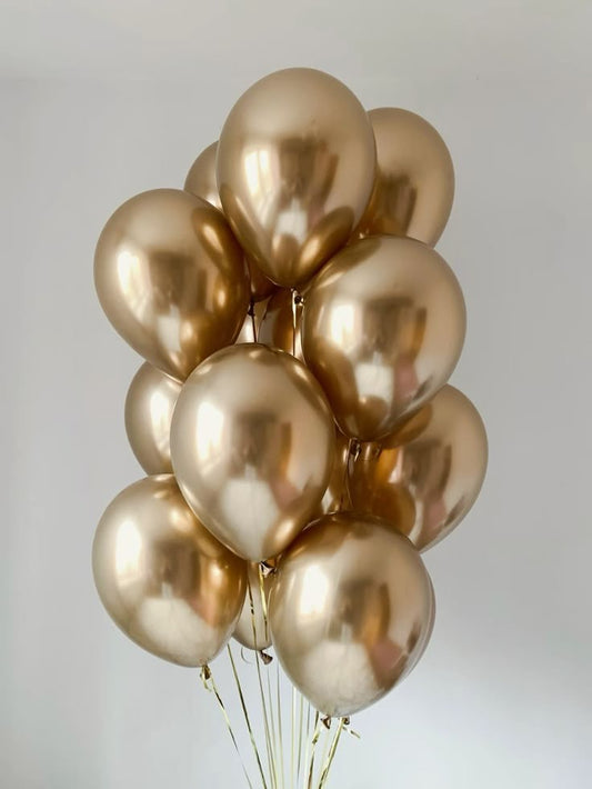 Latex Helium Balloon Light Gold Bunch with Ribbons - Perfect for any special occasions!