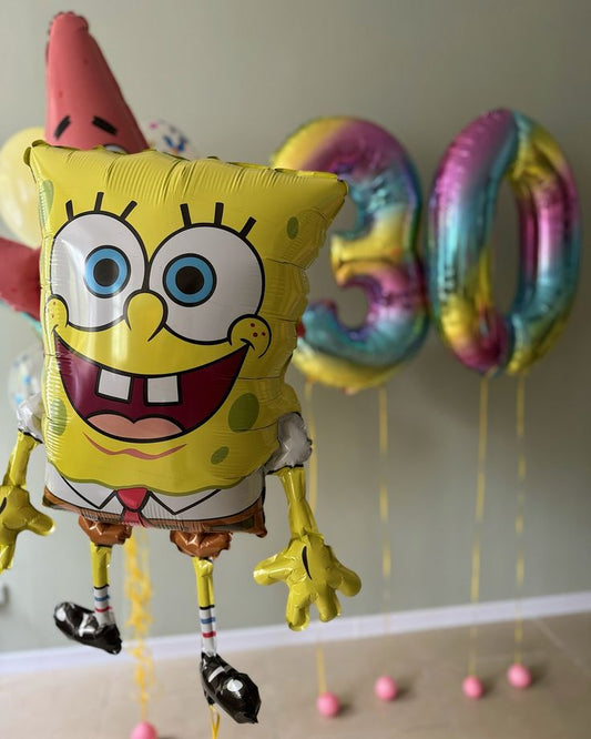 Balloon Helium Spongebob with Number Balloon '30' - Spongebob-Themed Perfect for any Occasions!