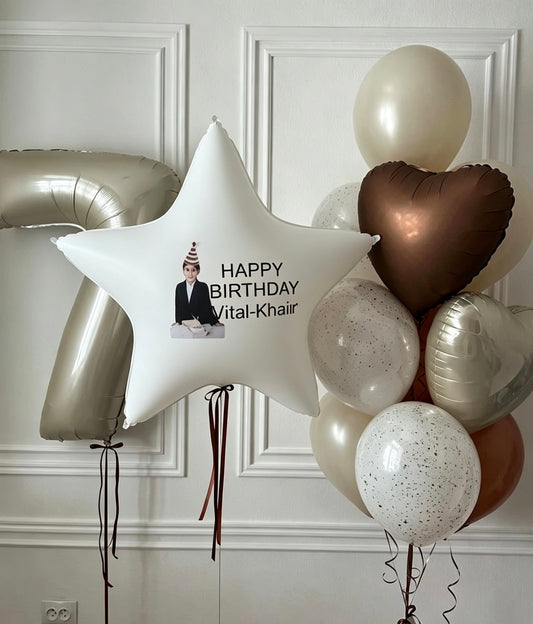 Customization Photo Balloon Personalised Latex Customize Sticker Photo and Latex Large Star White Number 7 Beige Heart