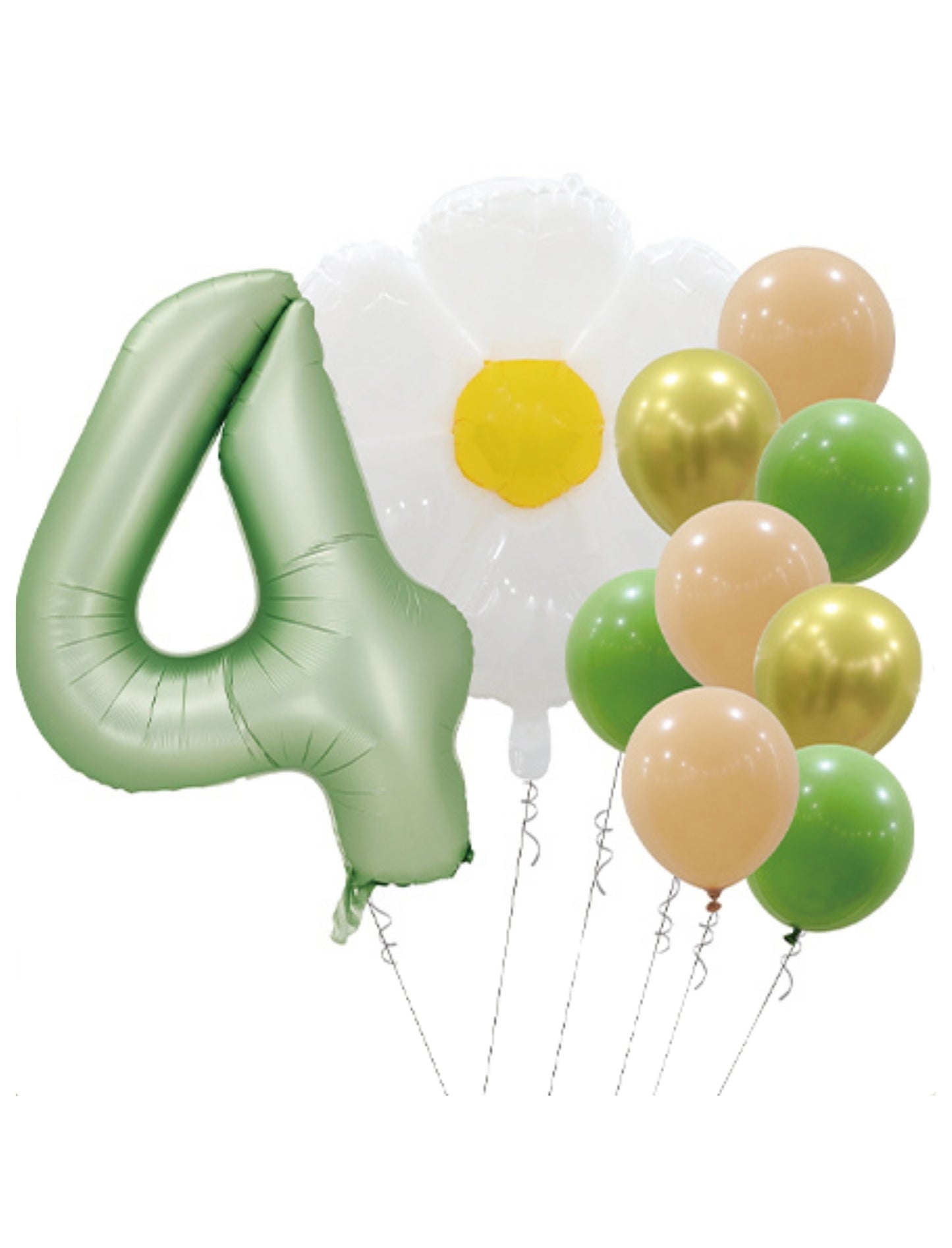 Helium Green Single Number Set Balloons with Flower and Latex Balloons