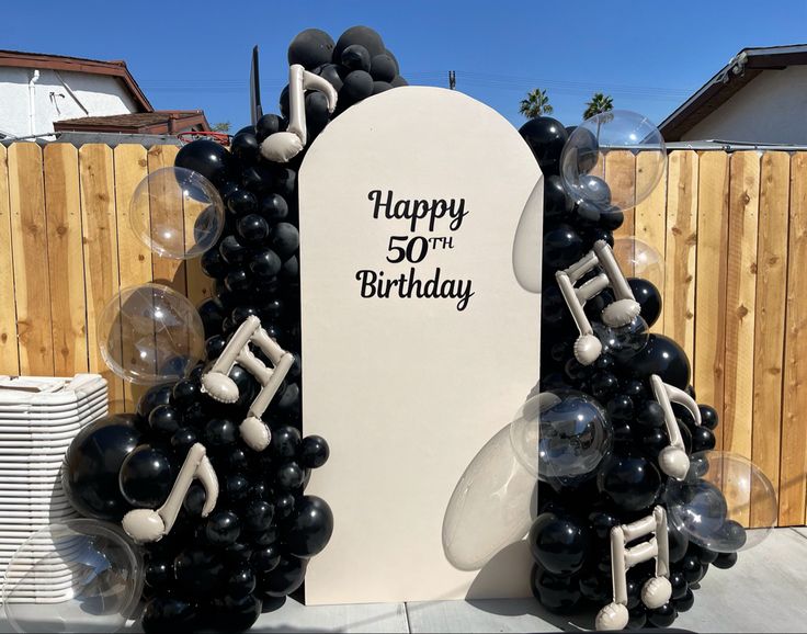 Customizable Backdrop with Balloons Black, Clear and Beige Music Notes accents - Perfect for special occasion!