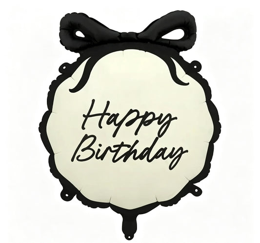 Beige Black Bow Happy Birthday Helium Foil Balloon - Perfect for any celebrations!