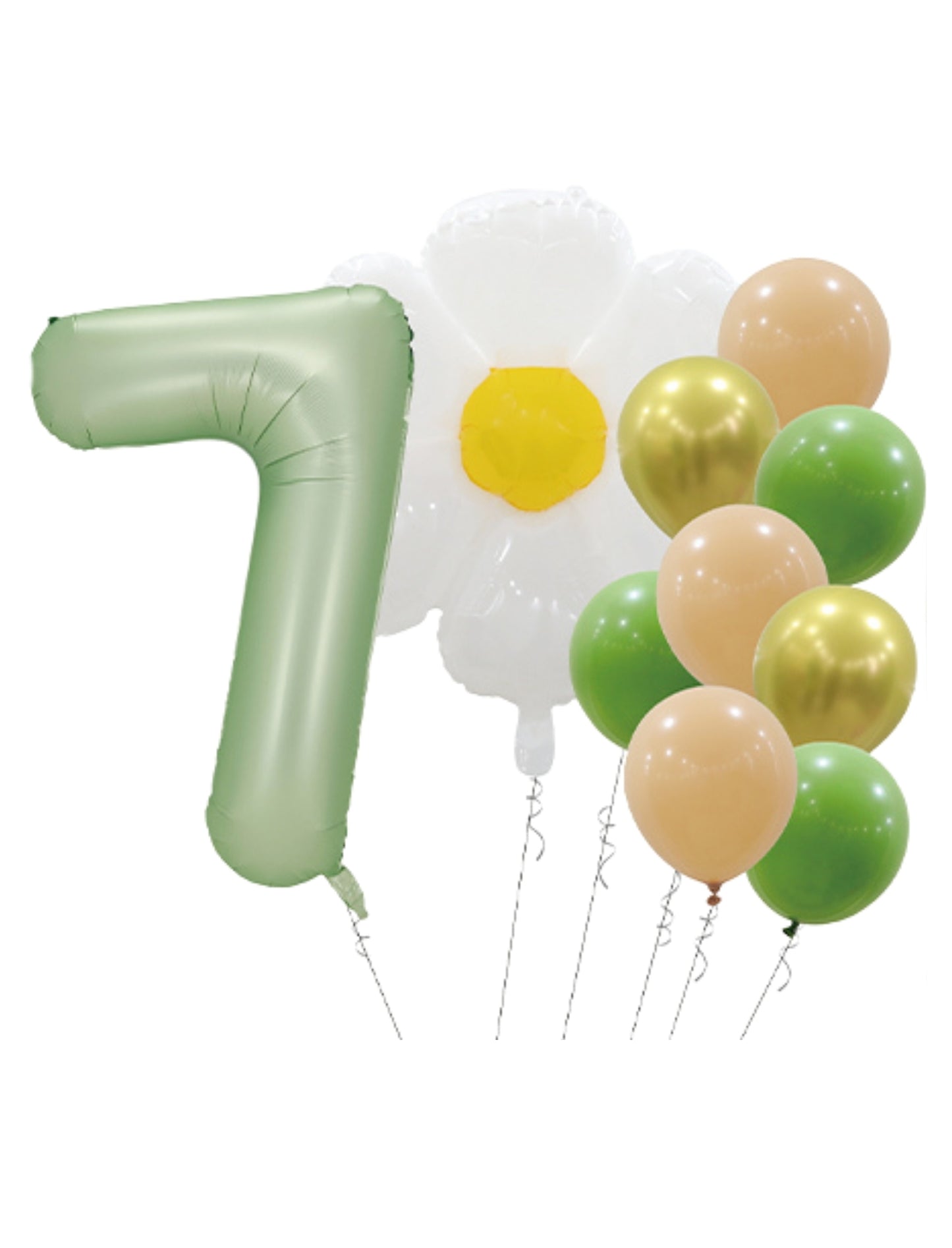 Helium Green Single Number Set Balloons with Flower and Latex Balloons