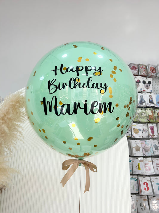Personalised Clear with Green Latex Gold Confetti and Customize Sticker – Customizable Design