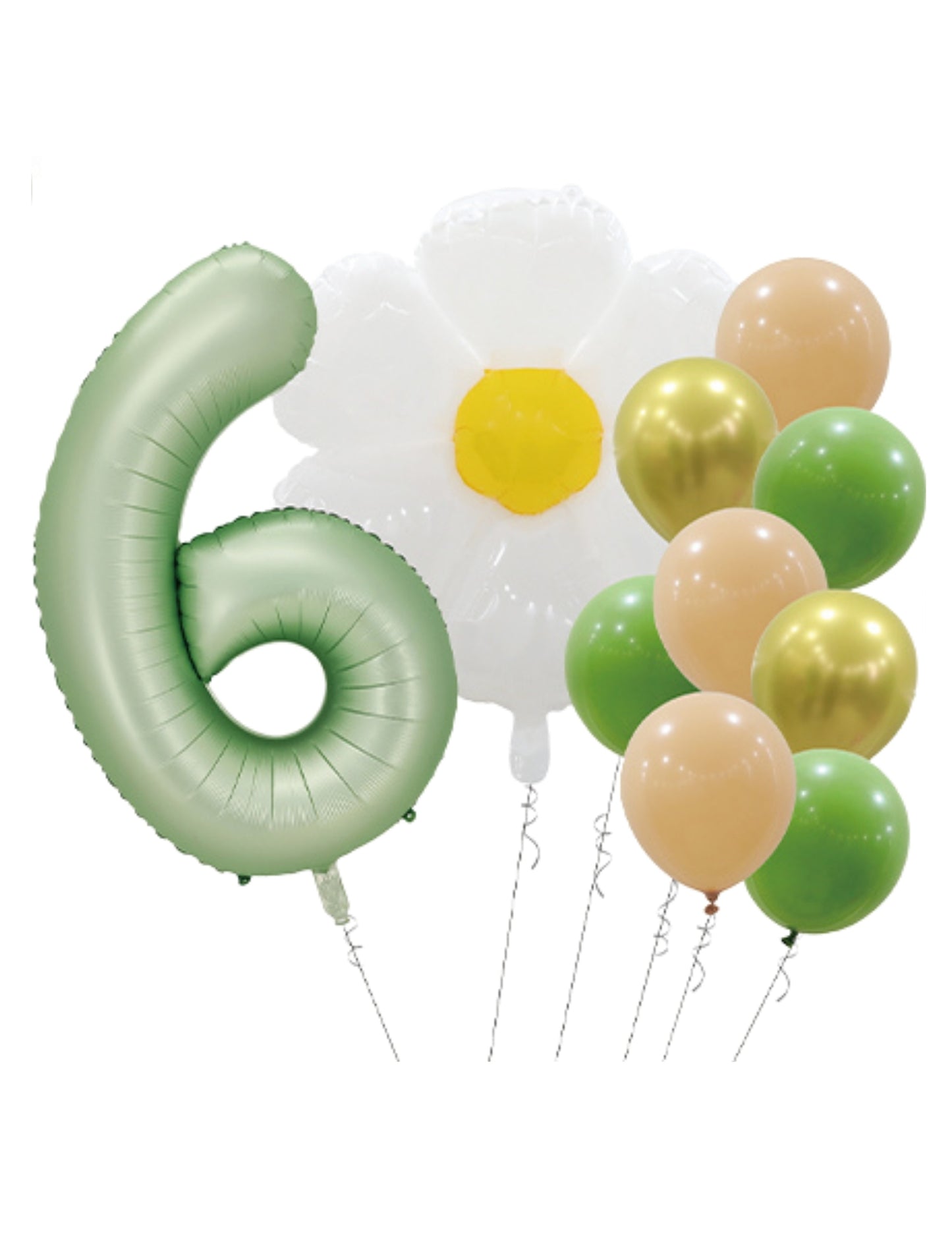 Helium Green Single Number Set Balloons with Flower and Latex Balloons