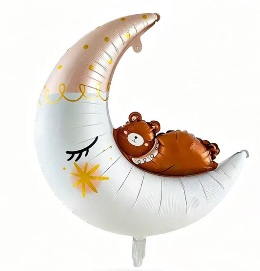Beige Bear on Moon Foil Balloon - Perfect for any special celebrations!