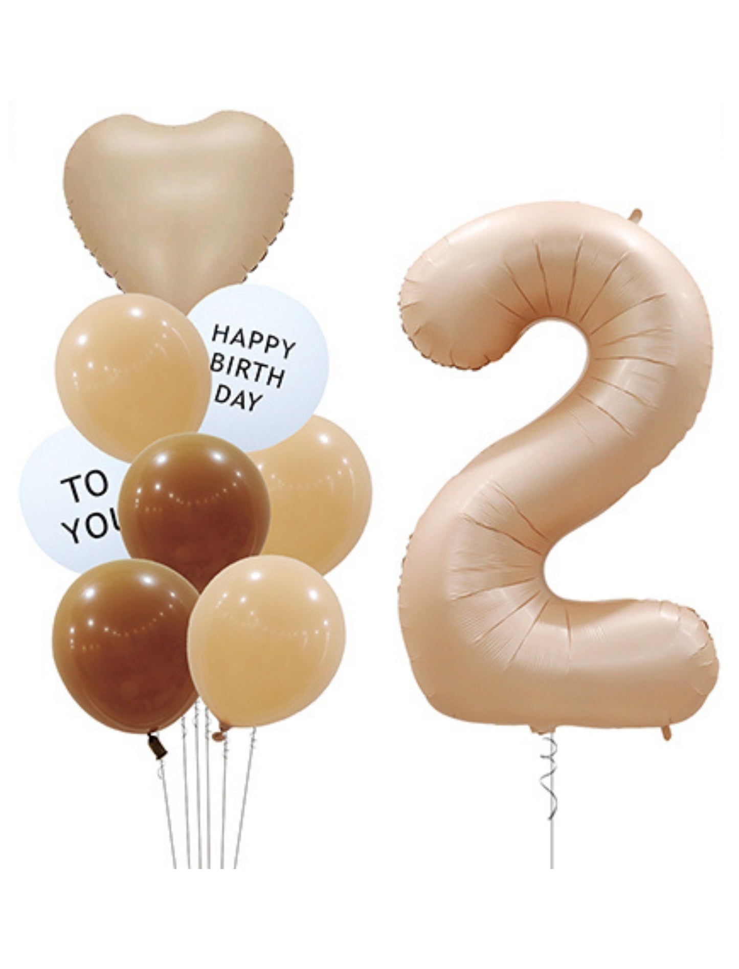 Helium Beige Single Number Set Balloon with Hearts and Latex Balloons