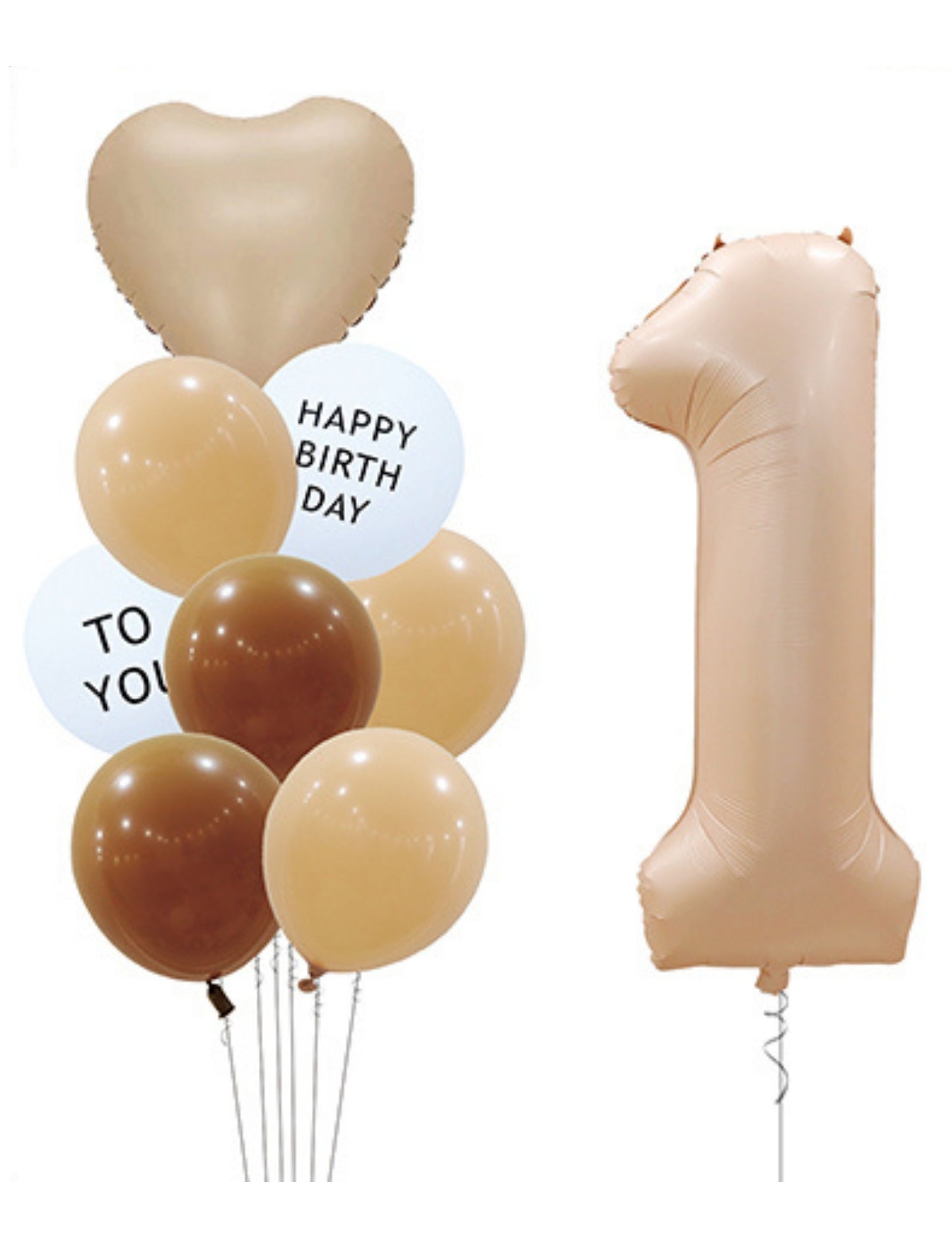 Helium Beige Single Number Set Balloon with Hearts and Latex Balloons