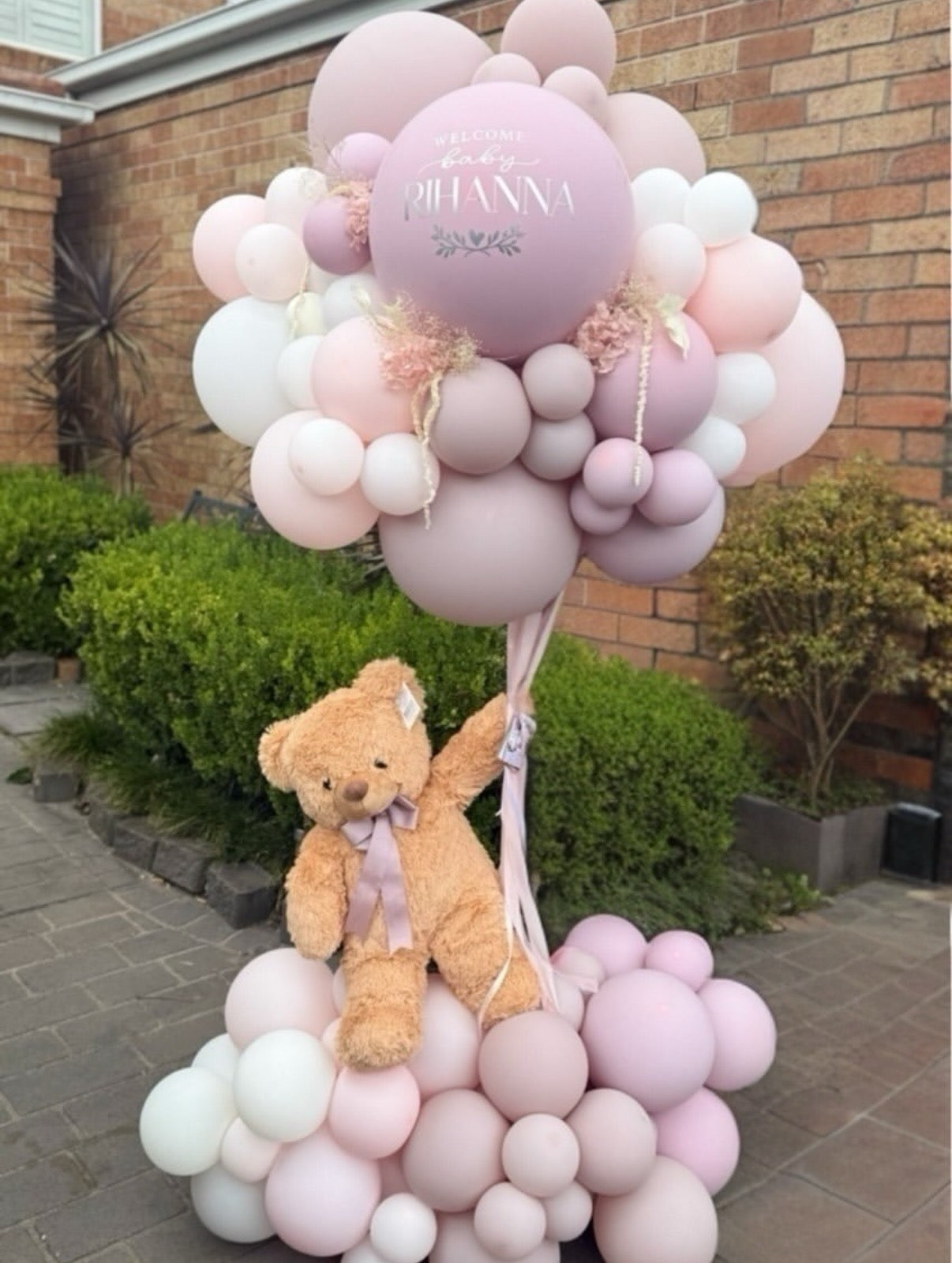 Hospital or Home Welcoming Baby Balloon Teddy Bear with Customizable Sticker Balloons Mauve Pink White - Perfect for special occasions Baby Shower Welcome Baby Newborn
