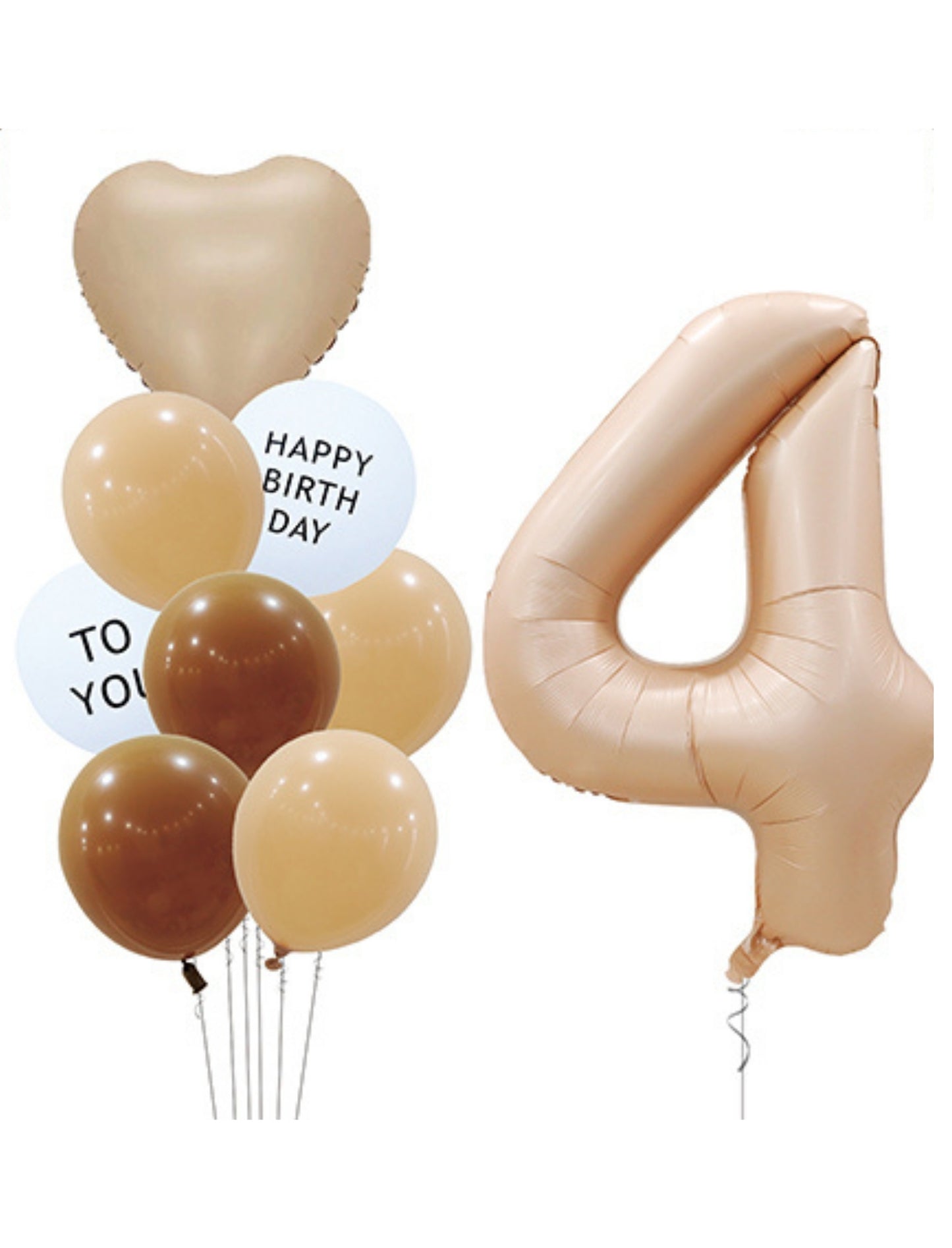 Helium Beige Single Number Set Balloon with Hearts and Latex Balloons