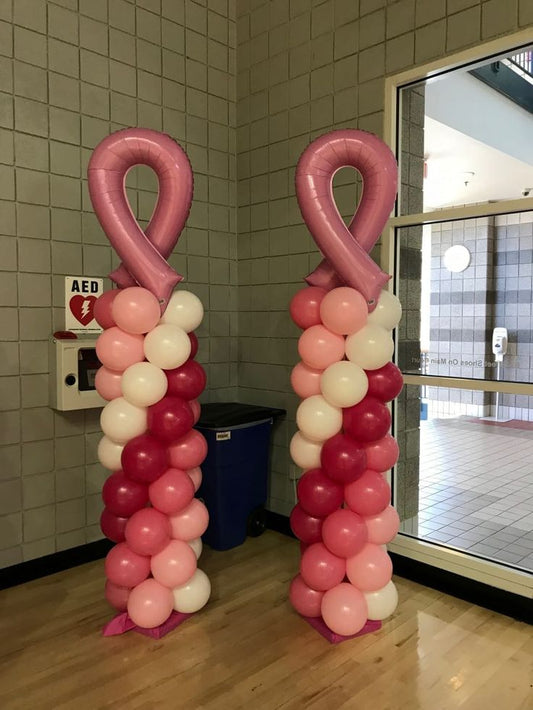 Pillar/Column/Tower Pink and White with Customize Pink Bow Foil Balloons - Customizable Design