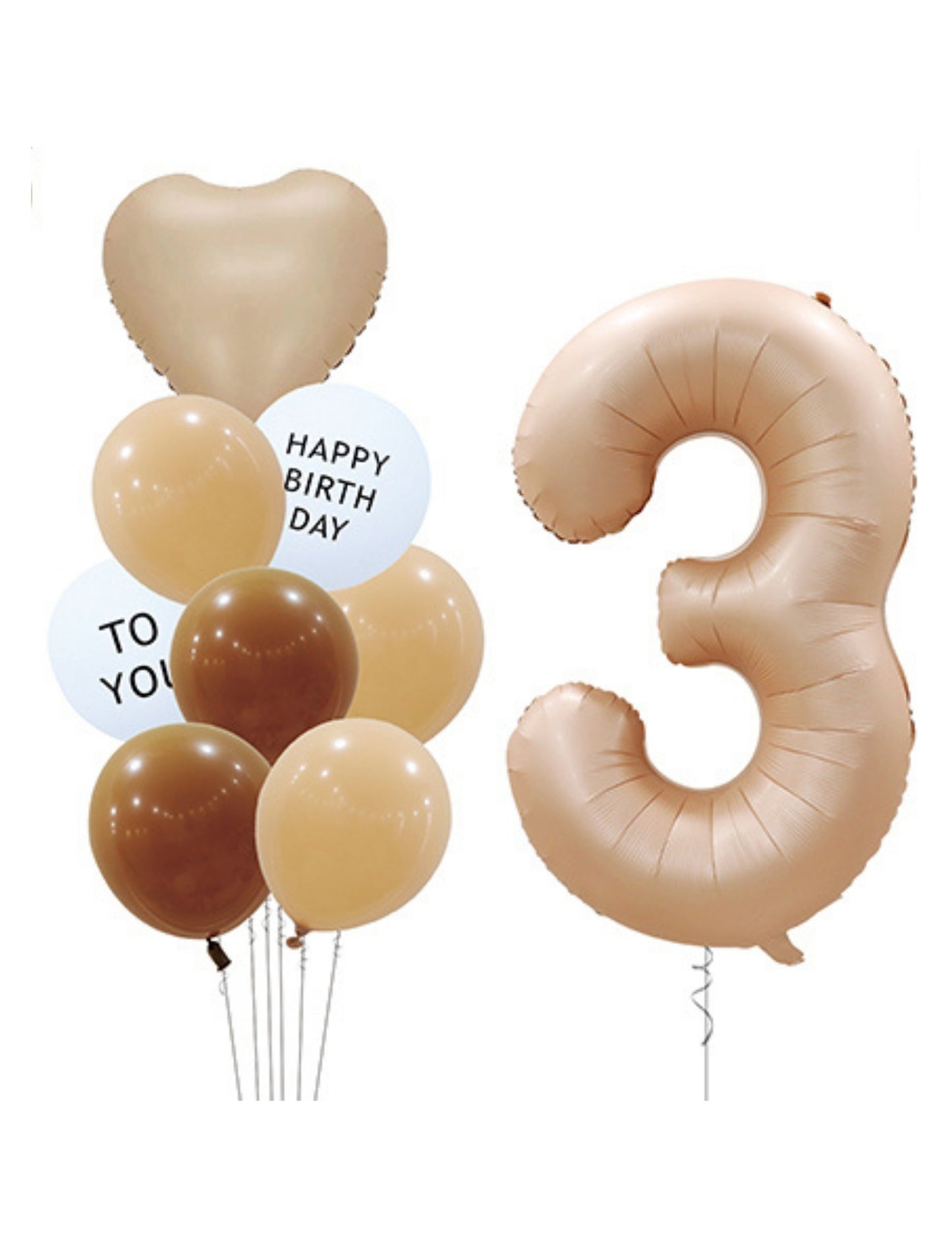 Helium Beige Single Number Set Balloon with Hearts and Latex Balloons