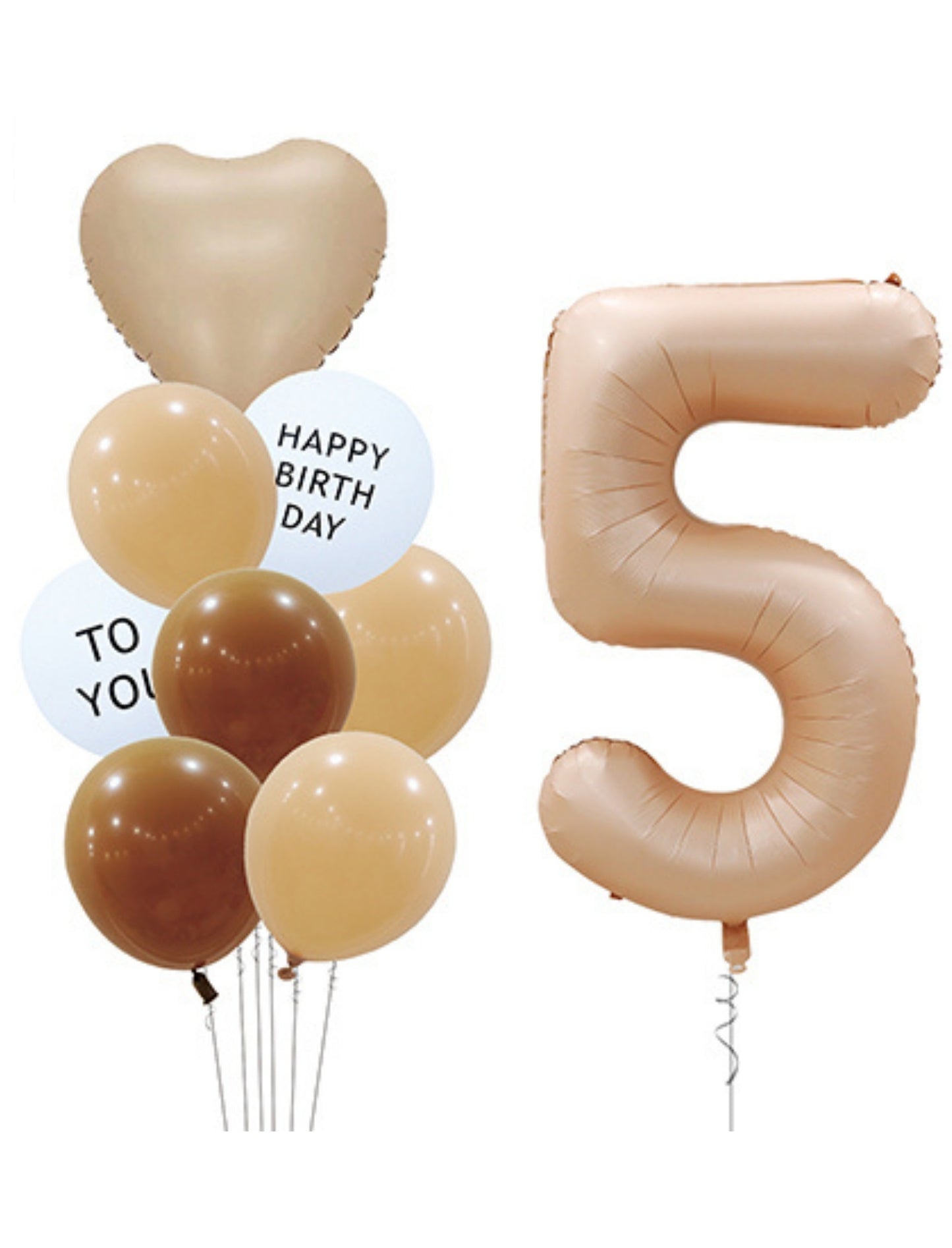 Helium Beige Single Number Set Balloon with Hearts and Latex Balloons