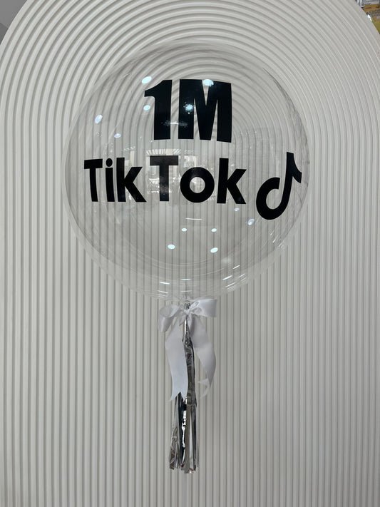 Pesonalised Clear with Customize Black Sticker ‘1M TikTok’ with Logo, Silver Tassels and Ribbons- Perfect for any Occasions!