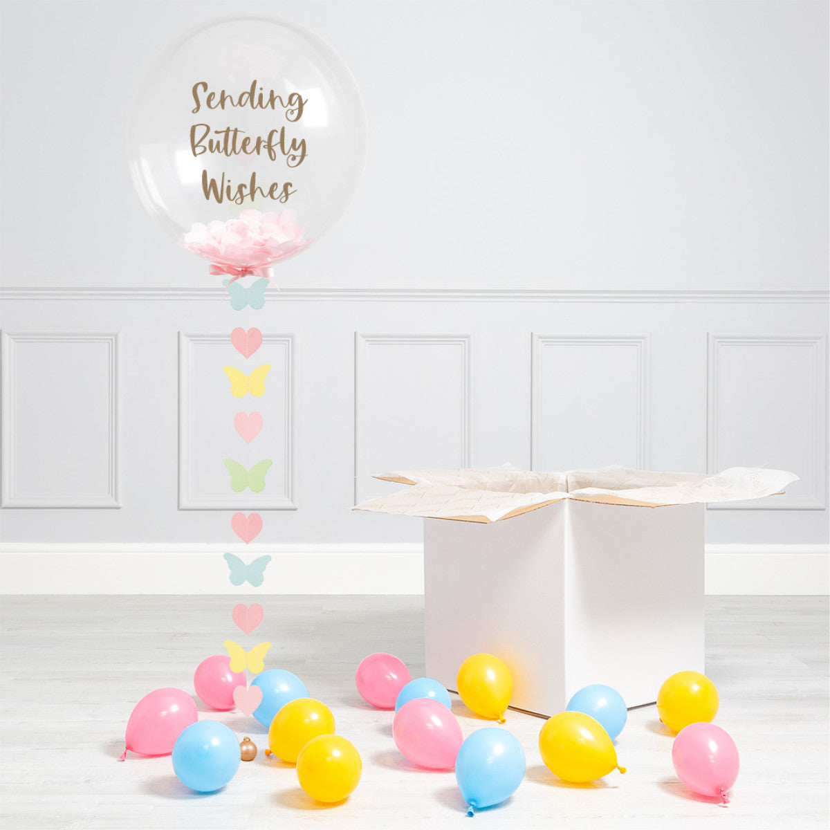 Personalised Helium Balloon Butterfly Confetti Helium Bubble Balloon Elevate Your Celebration with Our Stunning Helium Bubble Balloon Bouquet