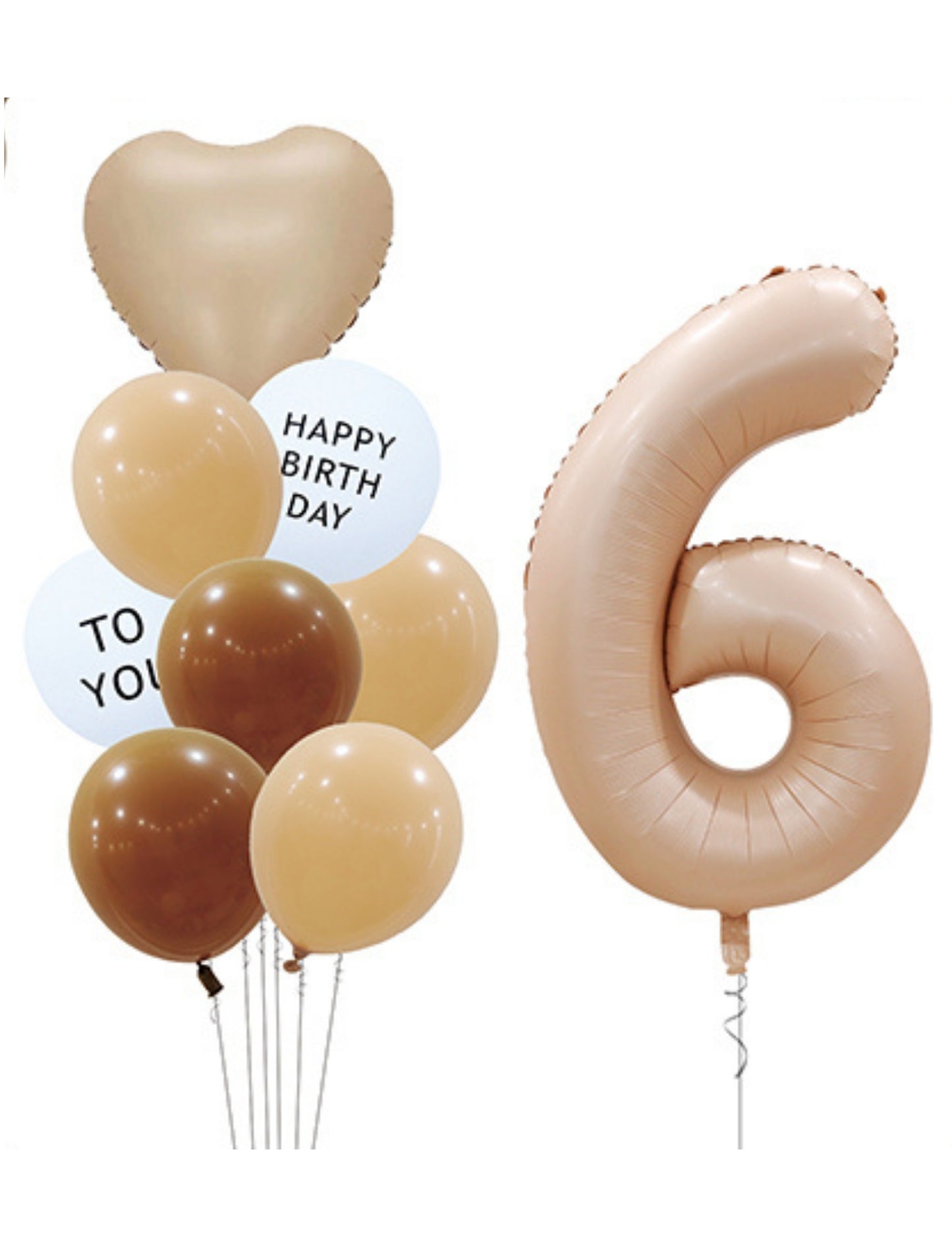 Helium Beige Single Number Set Balloon with Hearts and Latex Balloons