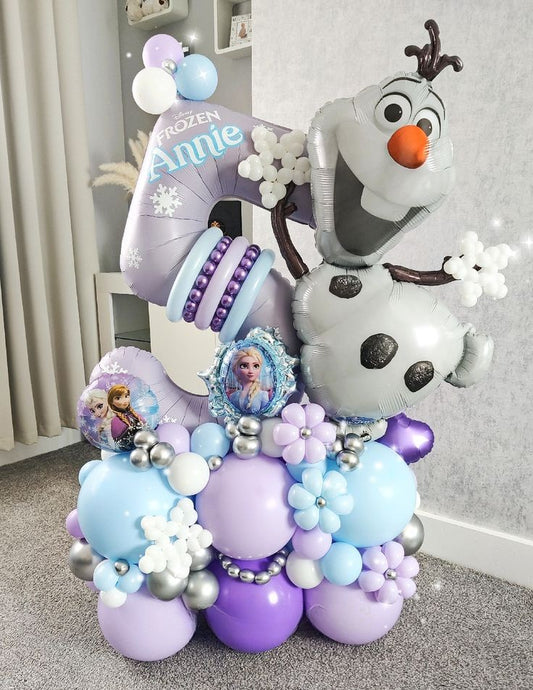 Purple, Blue and Silver Platform Number '5' with Customize Sticker, Elsa, Anna, Olaf and Snowflakes accents - Frozen-Theme Perfect for any celebration