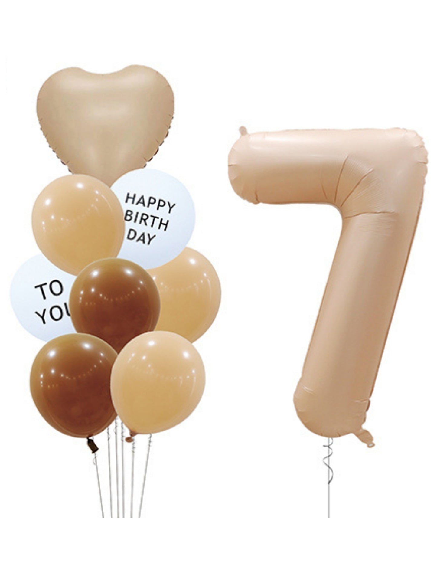 Helium Beige Single Number Set Balloon with Hearts and Latex Balloons