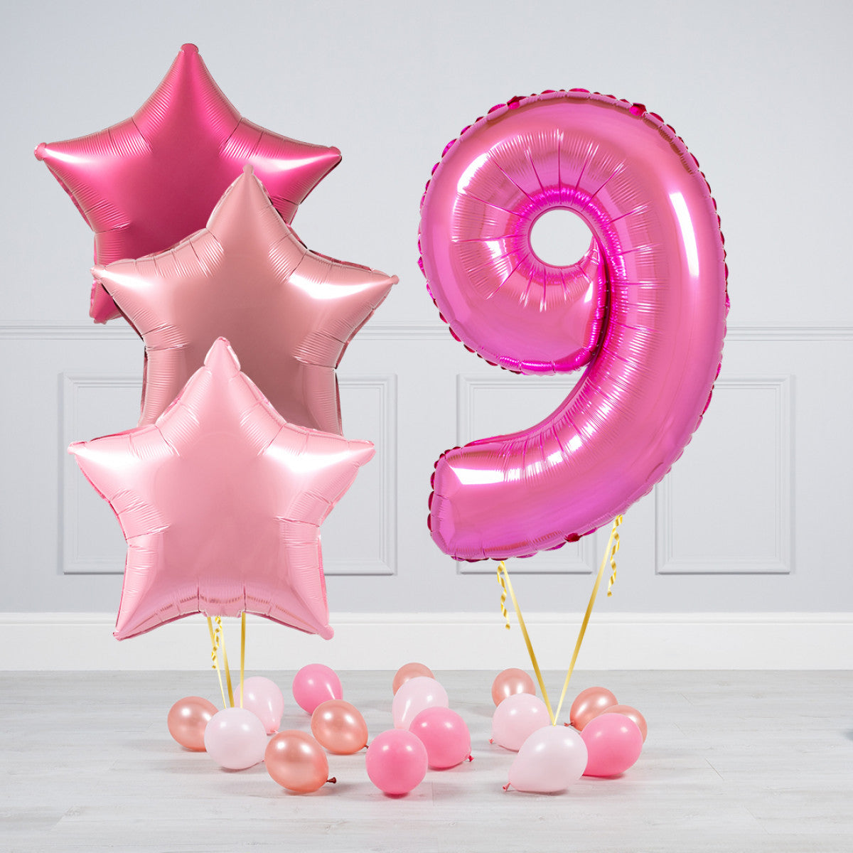 Helium Pink Single Number Set Balloon - Different Shade of Pink Stars with Mini Balloons