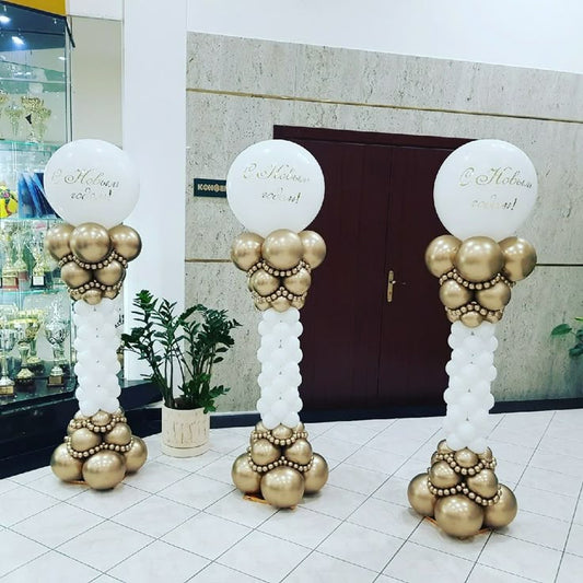 Personalised Company Logo Sticker Balloon White and Gold Pillar/Column/Tower - Corporate Event, Grand Opening, Company Event Perfect for special occasion!