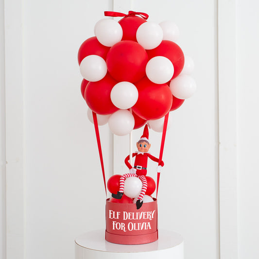 Personalised Christmas Balloon Elf Gift Box - Red and White Colors