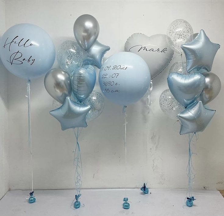 Personalised 36-inches Blue Latex and Customize Sticker, White Heart with Sticker and Bunch Helium Balloon Blue Heart and Star with Latex Clear with Confetti and Silver - Baby Shower, Gender Reveal, Birthday Perfect for Special Occasions!
