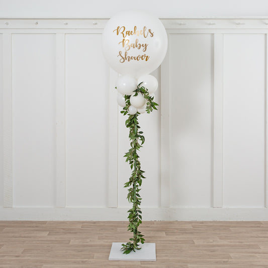 Personalised White Balloon Stand Balloon with Artificial Greenery Pillar/Column/Tower – Perfect for Any Celebrations