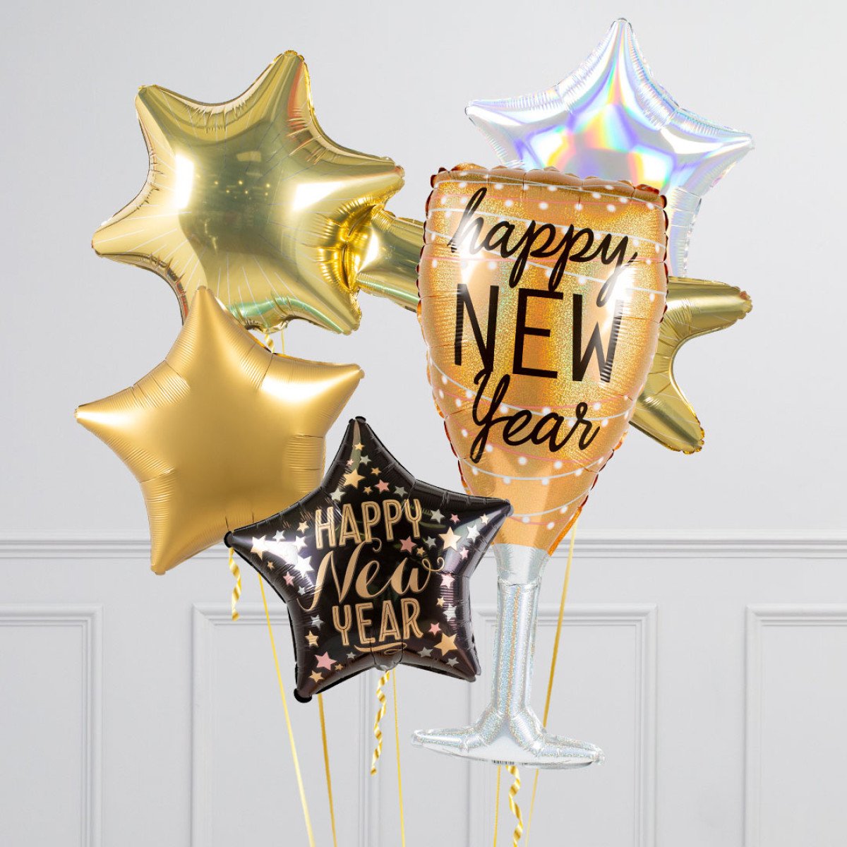 New Year's Eve Star and Champagne Glass Balloon Set