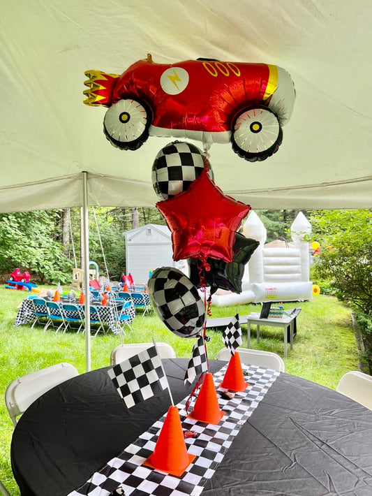 Helium Balloon Red and Black Star, Circle Checkered and Racing Car Bunch - Racing Car-Themed Perfect for special occasions!