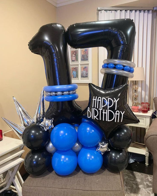 Platform Black Numbers '17' with Latex Blue, Black, Silver and Starburst, Star with Customize Sticker – Customizable Design