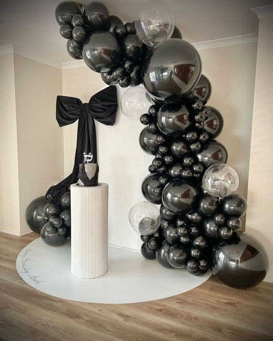 Customizable Board Backdrop with Balloon Black and Clear with Customizable Big Black Ribbon - Perfect for special occasion