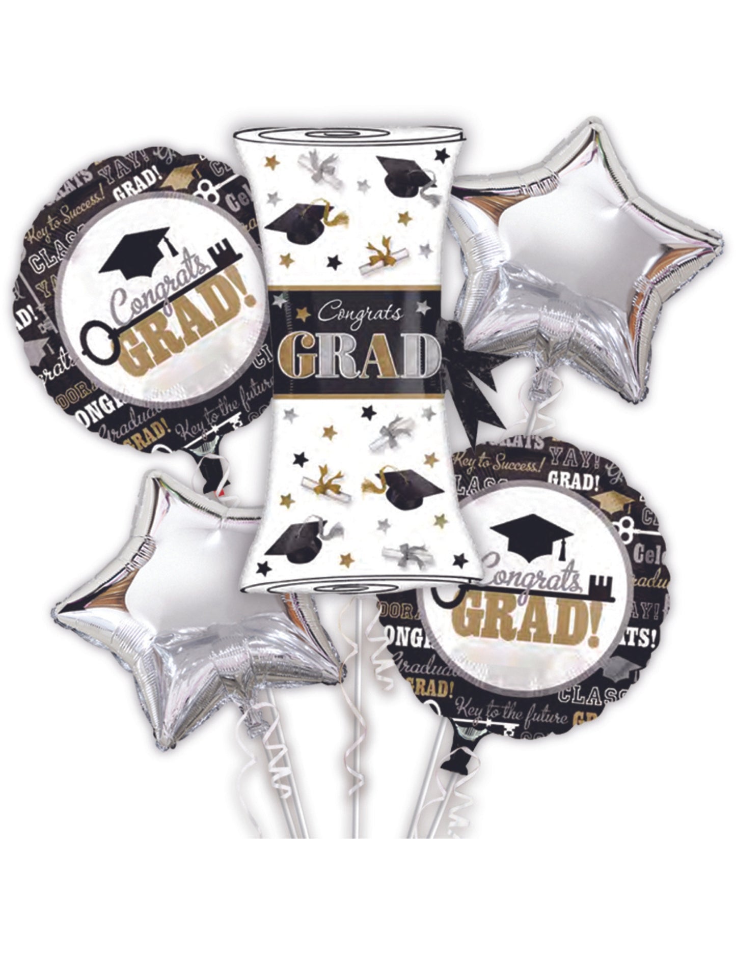 Congrats Grad Graduation Set Helium Balloon Bouquet Black Silver