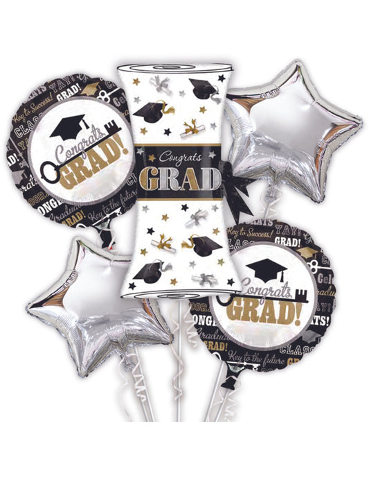 Congrats Grad Graduation Set Helium Balloon Bouquet Black Silver