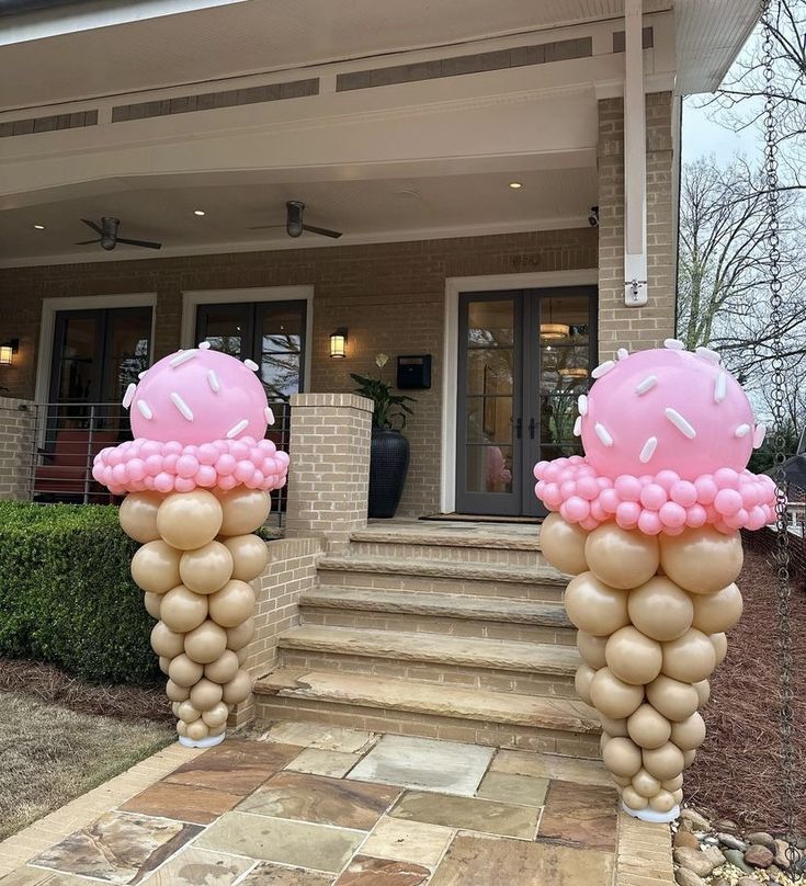 Balloon Pink and Brown Designed Ice cream with White Sprinkles Design - Ice Cream-Themed Perfect for special occasions!