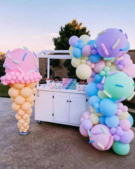 Balloon Pastel Colors Puple, Pink, Blue, Yellow and Orange Designed Ice cream with Sprinkles Decor - Ice Cream-Themed Perfect for special occasions