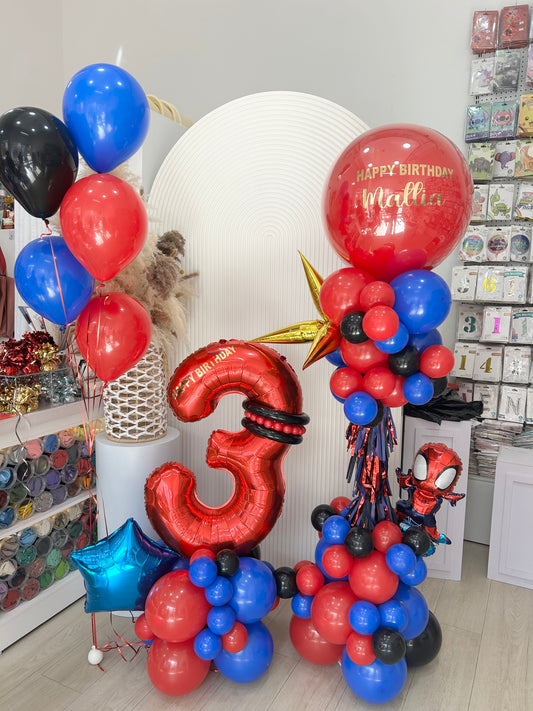 Pillar/Column/Tower Blue Red Black with Customize Sticker Tassels Star Foil Spiderman Themed - Marvel-Theme Superhero Customizable Design