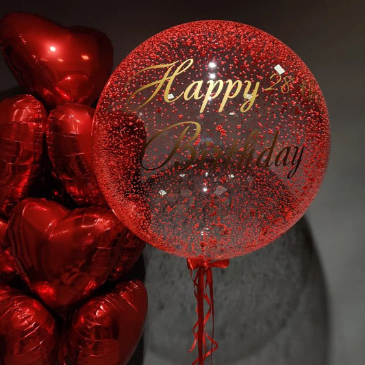 10pcs Red Heart-Shaped Helium Foil Balloons Bunch with Personalised Clear with Customize Sticker, Red Foam and Ribbons - Valentine's, Anniversary Perfect for special occasions!