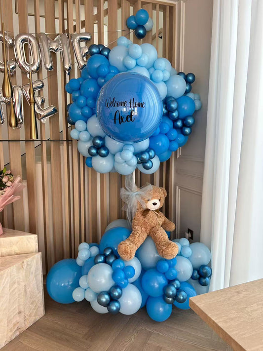 Hospital or Home Welcoming Baby Balloon Teddy Bear with Customize Sticker Balloons Dusty Blue Light Gold Beige - Perfect for special occasions Baby Shower Welcome Baby Newborn