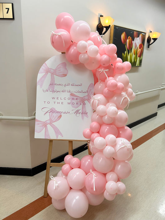 Customizable KT Board with Pink Bow and Pink Balloons Hospital Setup Decoration - Perfect for any occasions!