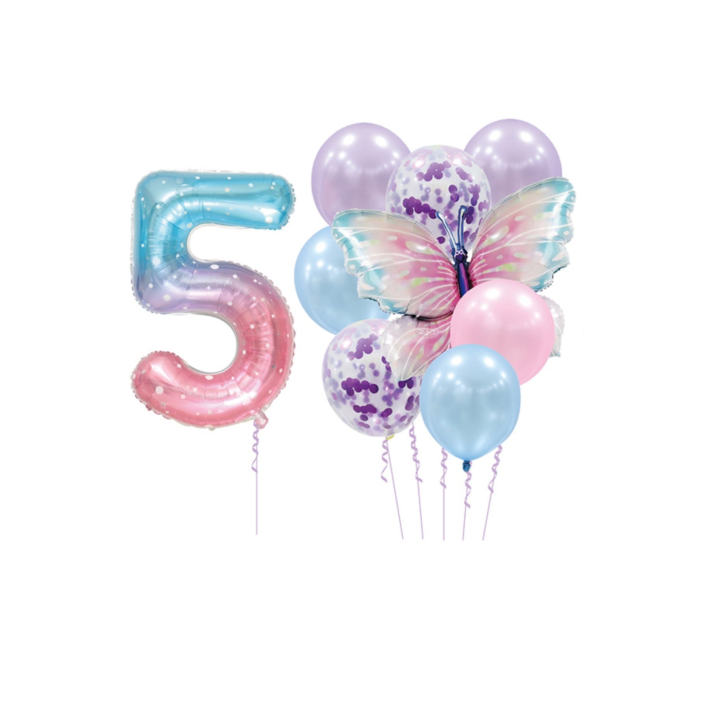 Helium Galaxy Single Number Set Balloons with Butterfly and Latex - Perfect for Magical, Galaxy-Themed, Garden-Themed Celebrations