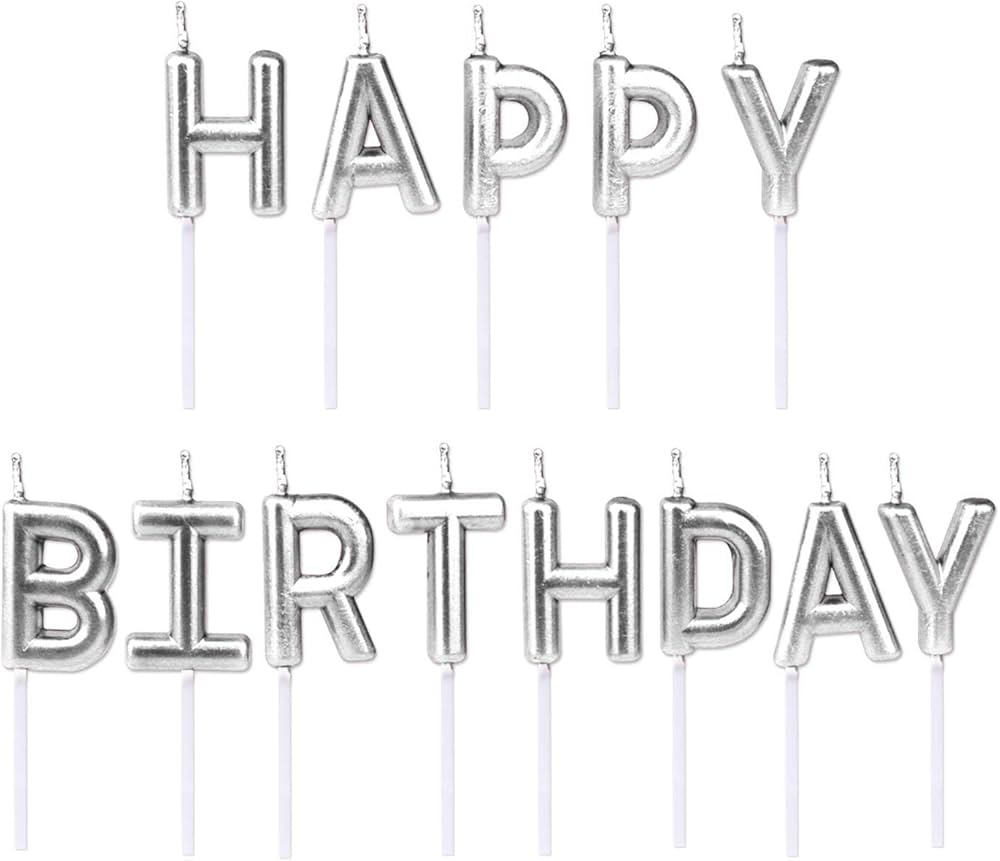 Silver HAPPY BIRTHDAY Letter Candle – Perfect for Birthday Cakes