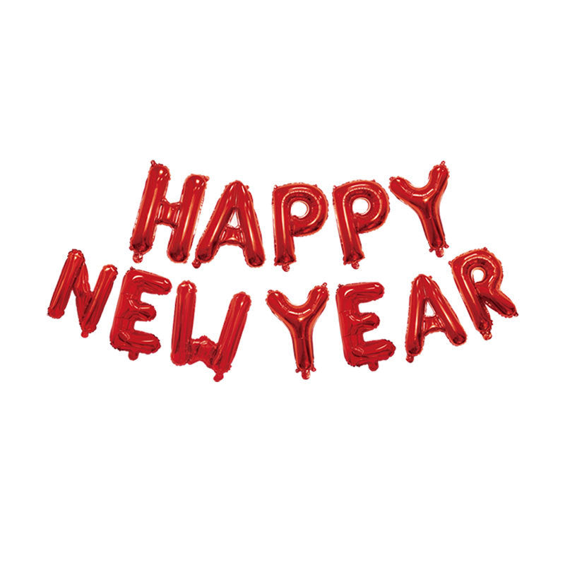 Red HAPPY NEW YEAR Foil Balloon Banner Silver - Perfect for New Year Celebration!