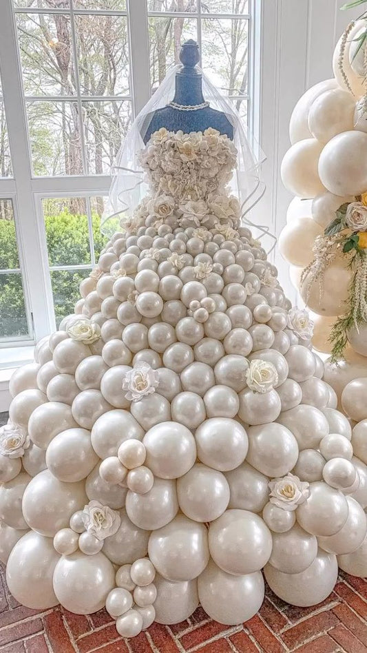 Personalise White Wedding Dress Balloons with White Artificial Flowers and Veil - Perfect for Bride To Be, Wedding, Bridal Shower, Proposal Special Occasions
