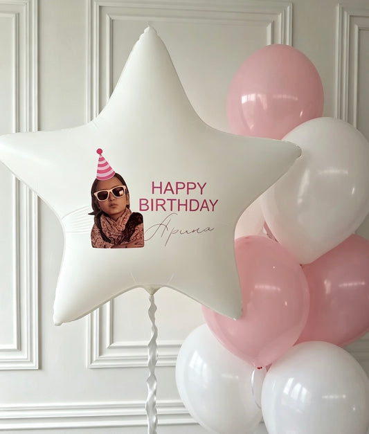 Customization Photo Balloon Personalised Latex Customize Sticker Photo and Latex Customizable Design Pink Large Star White