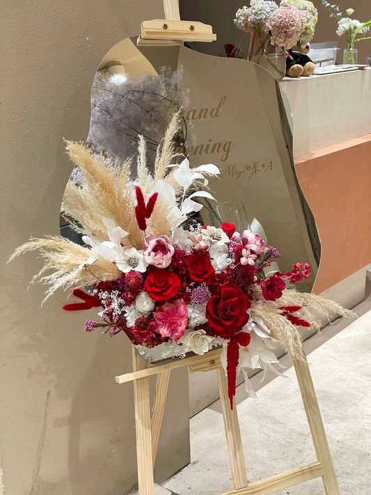 Wooden Stand with Mirror Frame Customizable with Sticker and Artificial Flowers - Perfect for special occasion!