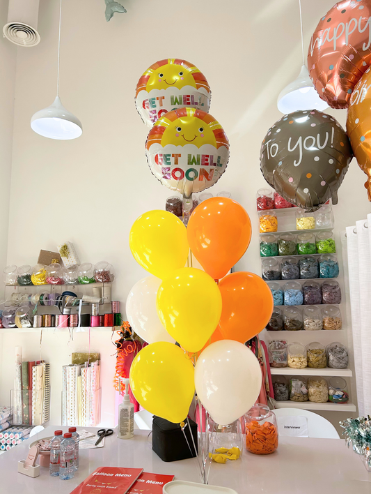 Sunny Get Well Soon Balloon Bouquet - Bright Yellow, Orange & White Cheerful Balloon Arrangement