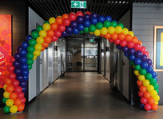 Balloon Arch Blue, Red, Green, Yellow, Purple and Orange Rainbow Arrangement - Corporate Event, Grand Opening, Company Event Perfect for special occasion!