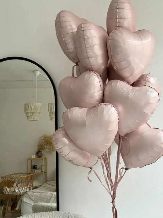 12pcs Pink Heart-Shaped Helium Foil Balloons with Ribbons - Valentine's, Anniversary Perfect for special occasions!