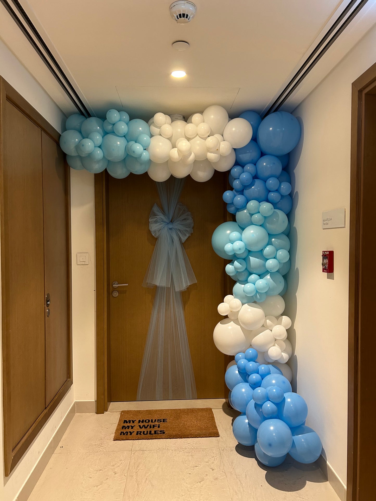 Hospital or Home Welcoming Baby Balloon White Blue with Door Fabric Ribbon Decoration - Perfect for special occasions