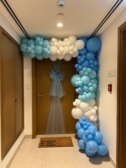 Hospital or Home Welcoming Baby Balloon White Blue with Door Fabric Ribbon Decoration - Perfect for special occasions